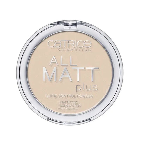 Catrice All Matt Plus Shine Control Powder in 010 Transparent, 10g, featuring a compact with smooth, matte finish for shine reduction.