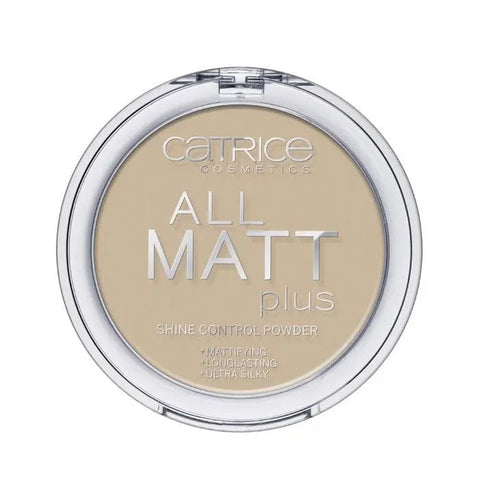 Catrice All Matt Plus Shine Control Powder in 030 Warm Beige, 10g, featuring a compact with matte finish and shine control properties.