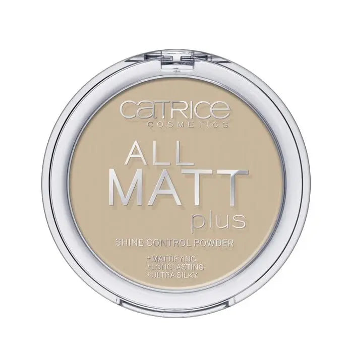 Catrice All Matt Plus Shine Control Powder in 030 Warm Beige, 10g, matte finish with shine control, displayed in its compact.