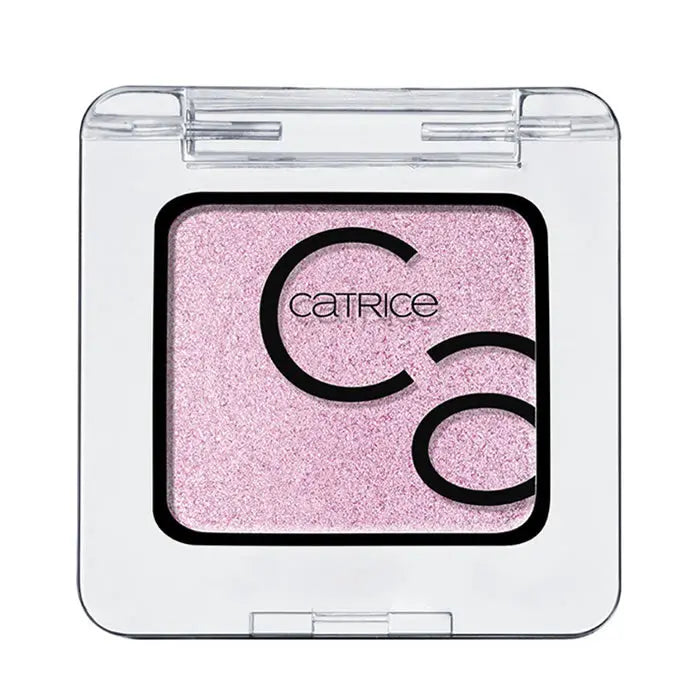 Catrice Art Couleurs Eyeshadow in Silicon Violet with vibrant purple and violet shades, showcased in a sleek compact.