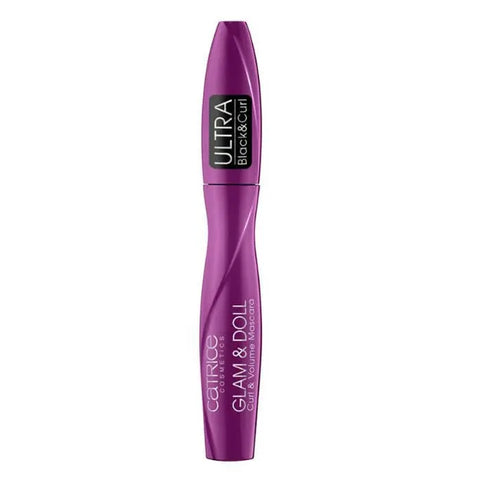 Catrice Glam & Doll Curl & Volume Mascara in Ultra Black, 10ml, with a sleek black tube and mascara wand for voluminous lashes