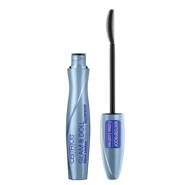 Catrice Glam & Doll False Lashes Mascara WP 010 Ultra Black applied on eyelashes, 10ml tube, by Jag Couture London - New York