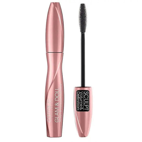 Catrice Glam & Doll Sculpt & Volume Mascara in black, 9.5 ml, with a sleek tube and applicator brush for volumizing lashes