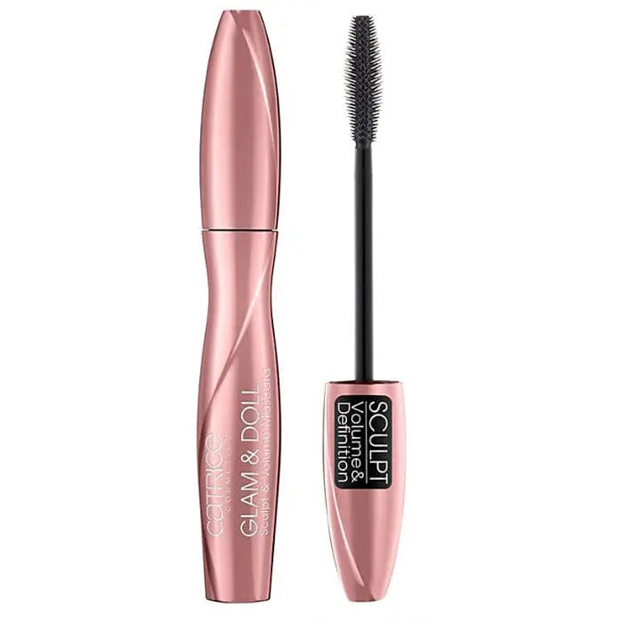 Catrice Glam & Doll Sculpt & Volume Mascara in black, 9.5 ml, showing the mascara tube with branding and brush applicator.