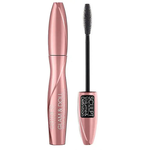 Catrice Glam & Doll Sculpt & Volume Mascara in black, 9.5 ml, showing the mascara tube with branding and brush applicator.