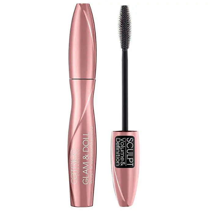 Catrice Glam & Doll Sculpt & Volume Mascara in black, 9.5 ml, with a sleek mascara tube and applicator brush.