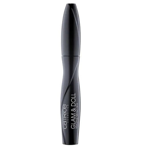 Catrice Glam & Doll Volume Mascara in Ultra Black, 10ml, featuring a black mascara brush and sleek packaging.