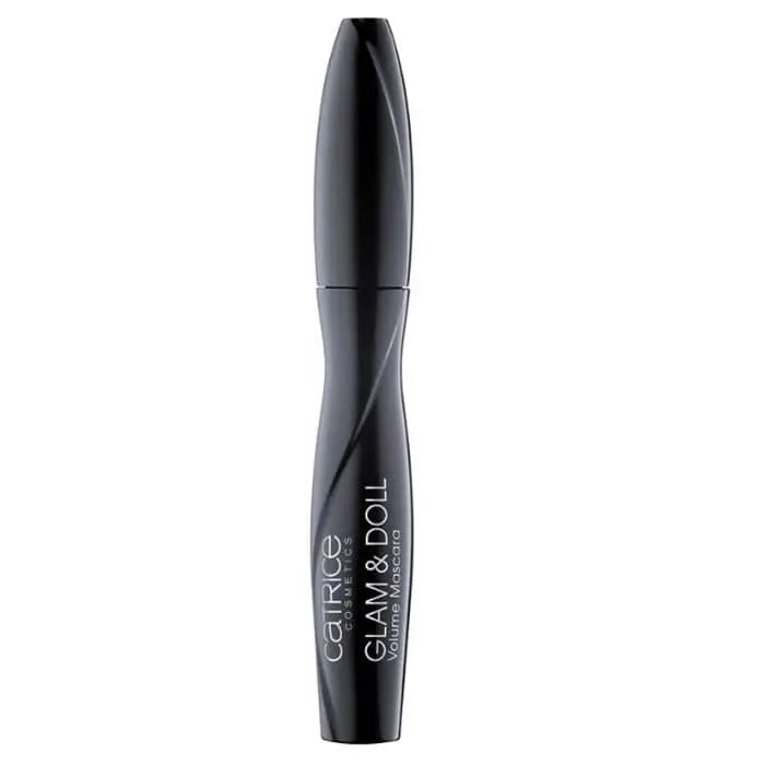 Catrice Glam & Doll Volume Mascara in Ultra Black, 10ml, with a sleek black tube and wand for voluminous lashes.