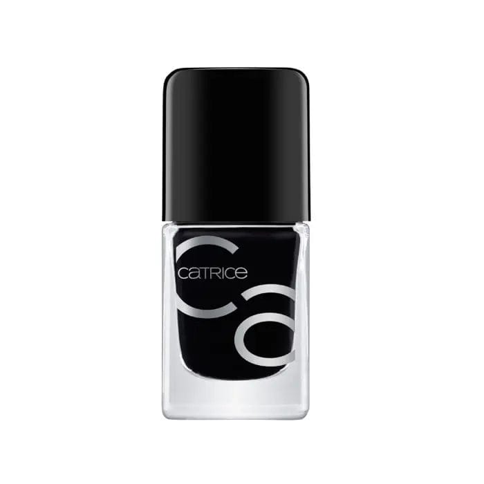 Catrice Iconails Gel Lacquer in Black To The Routes, 10.5ml bottle, with glossy black nail polish visible in the image.