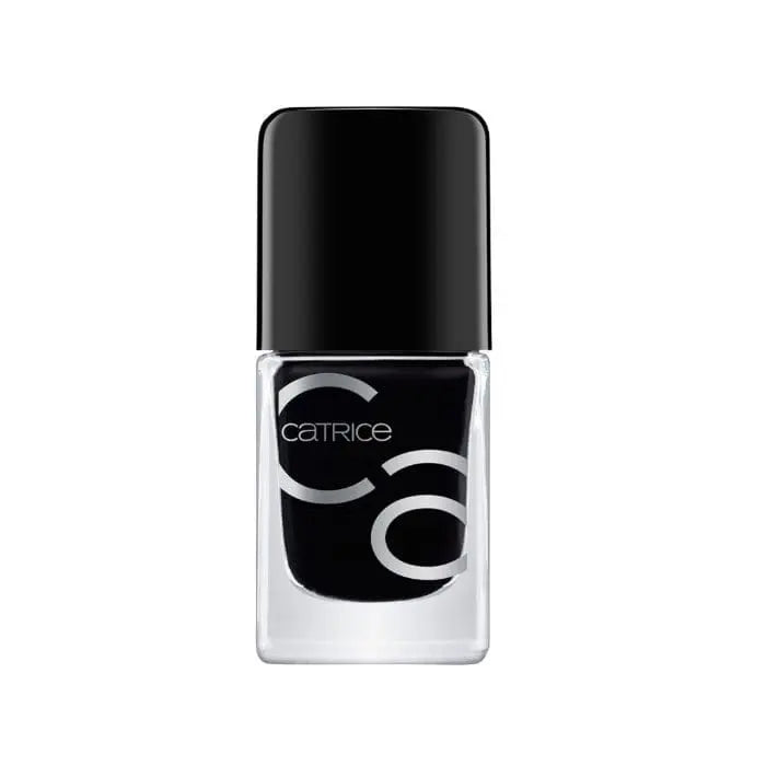 Catrice Iconails Gel Lacquer in Black To The Routes, 10.5ml, featuring the sleek black nail polish bottle with brand label.