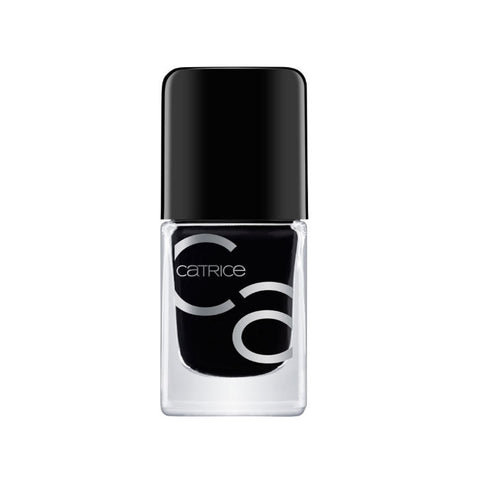 Catrice Iconails Gel Lacquer in Black To The Routes, 10.5ml bottle with black nail polish, displayed in a sleek packaging.
