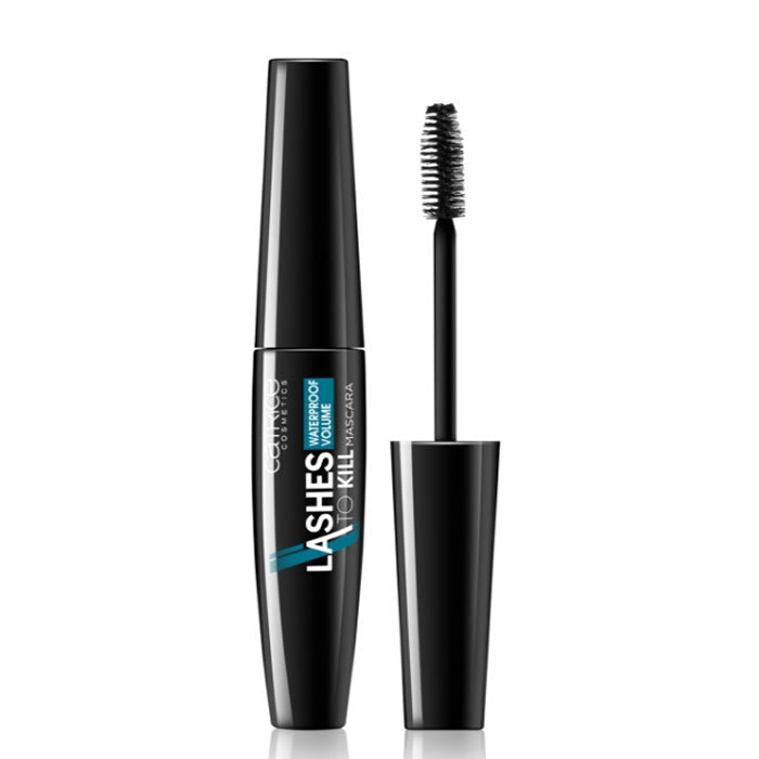 Catrice Lashes To Kill Volume Waterproof Mascara in Ultra Black, 10ml, with a sleek black mascara tube and brush for bold lashes