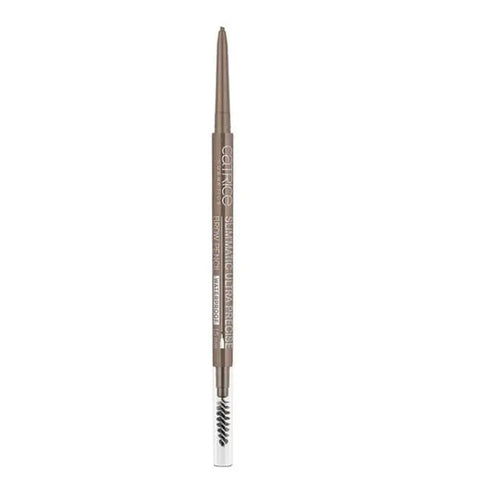Close-up of Catrice Slim`matic Ultra Precise Waterproof Brow Pencil in 030 Dark, showcasing its slim design and textured brow product.