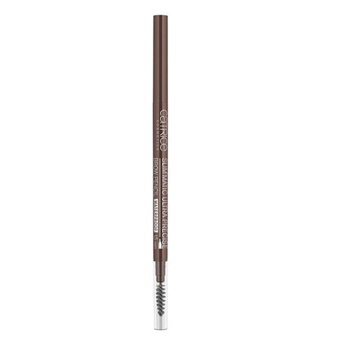 Catrice Slim`matic Ultra Precise Waterproof Brow Pencil in Cool Brown, showing the pencil tip and packaging on a white background.