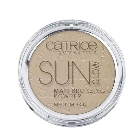 Catrice Sun Glow Matt Bronzing Powder 030 Medium Bronze in 9.5g packaging, featuring a smooth, matte bronzer for a natural sun-kissed look.