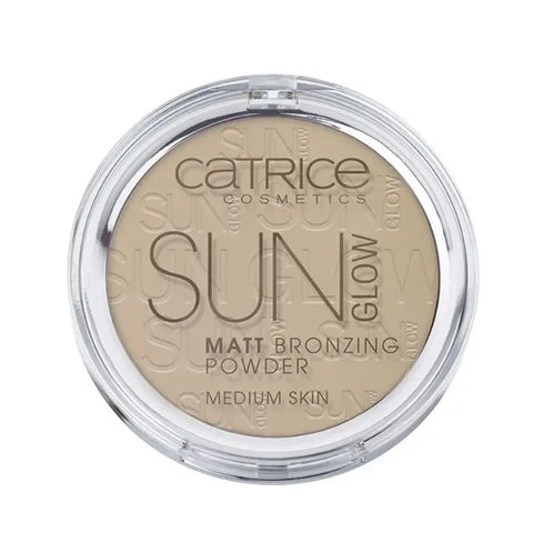 Catrice Sun Glow Matt Bronzing Powder in shade 030 Medium Bronze, 9.5g, displayed in a compact with a smooth matte finish.