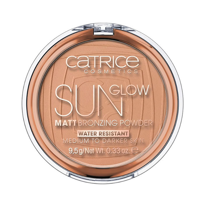 Catrice Sun Glow Matt Bronzing Powder in shade 035 Universal Bronze, 9.5g, with a compact of warm matte bronzer.
