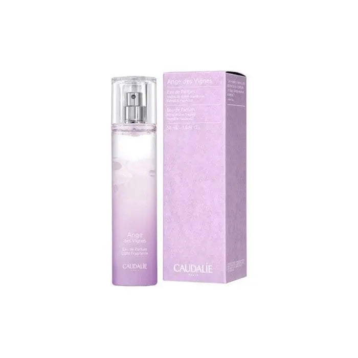 Caudalie Ange Des Vignes Eau De Parfum 50ml bottle with elegant floral design, showcasing the perfume's delicate, feminine packaging.