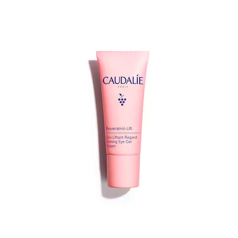 Caudalie Resveratrol-Lift Eyes 15ml in a sleek jar, featuring a silver lid and clear glass container showcasing the eye cream.