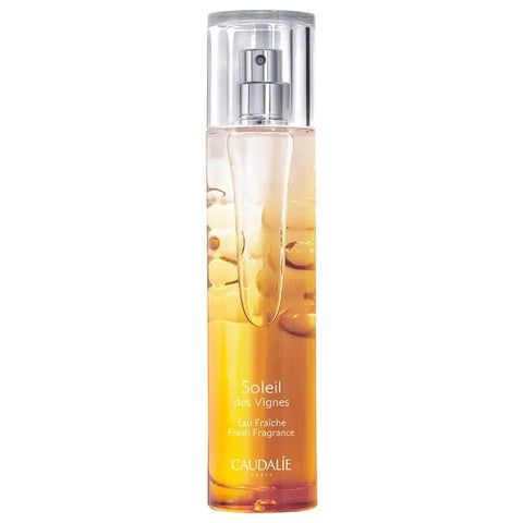 Caudalie Soleil Des Vignes Fresh Water perfume bottle from Jag Couture London and New York, 50ml, with clear glass packaging and floral design