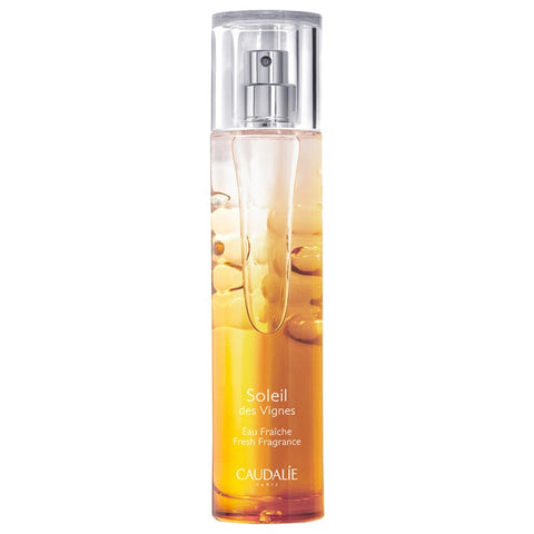Caudalie Soleil Des Vignes Fresh Water 50ml perfume bottle with a sleek design and floral accents, displayed on a neutral background.