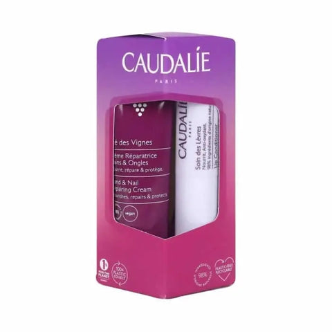 Caudalie Thé Des Vignes hand and nail cream 30ml with lip balm 4.5g, featuring elegant packaging from Jag Couture London New York.