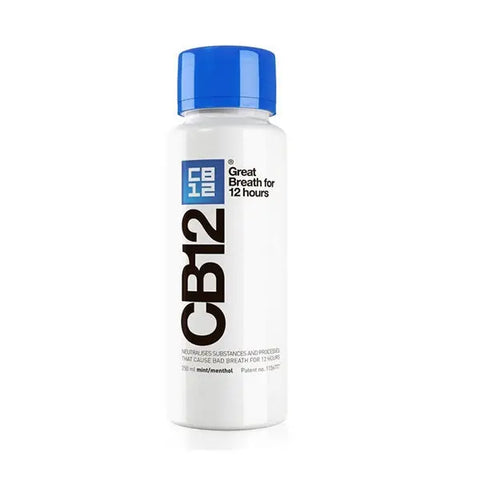 CB12 Menthol Mouthwash in 250ml bottle, featuring clear liquid and label, by Jag Couture London New York.