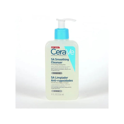 Cerave SA Anti-Rough Cleaner in 236ml bottle, designed to exfoliate and smooth rough, dry skin with gentle cleansing.