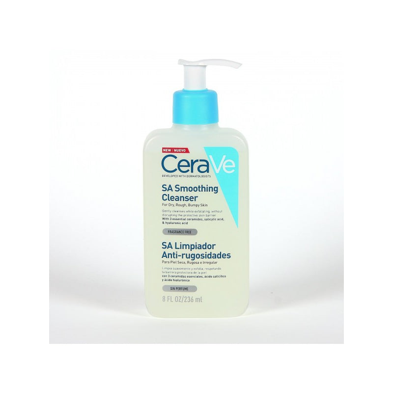 Cerave SA Anti-Rough Cleaner in 236ml bottle, designed to exfoliate and smooth rough, dry skin, by Jag Couture London - New York.