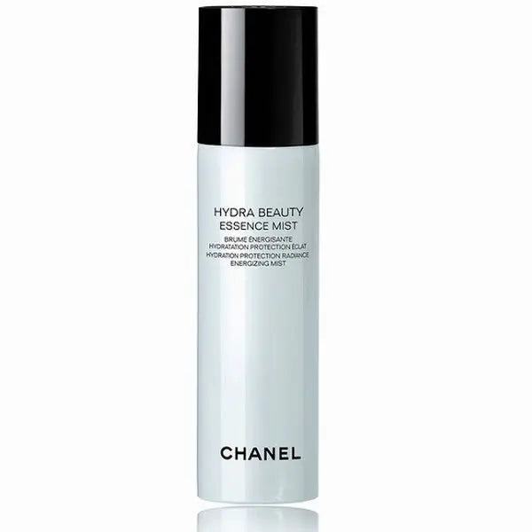 Chanel Hydra Beauty Essence Mist in 48g bottle, featuring clear liquid and elegant packaging, displayed with branding details.