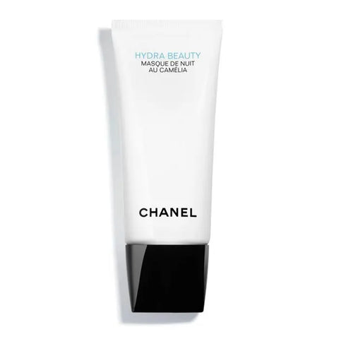Chanel Hydra Beauty Masque De Nuit Au Camélia 100ml, luxurious night face mask with camellia extract in a sleek jar.