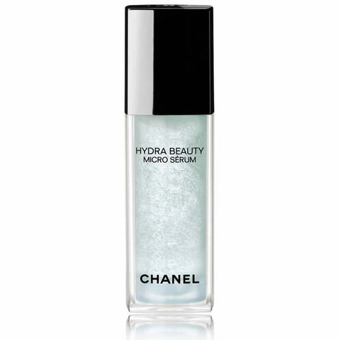 Jag Couture London New York Chanel Hydra Beauty Micro Serum 30ml bottle displayed with sleek packaging and dropper applicator.