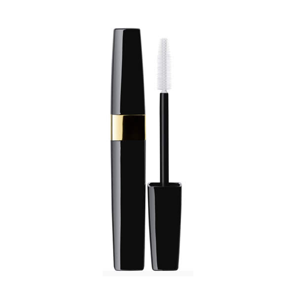 Chanel Inimitable Intense Mascara 20 Brun with black and brown brush and product packaging, highlighting the mascara's deep brown color.