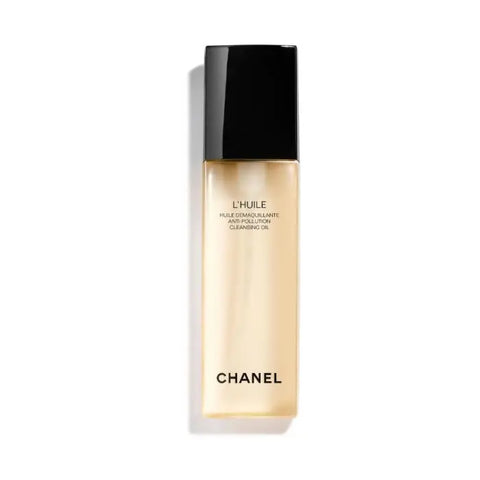 Chanel L Huile Anti Pollution Cleansing Oil 150ml with a sleek bottle and pump dispenser, displayed on a neutral background.