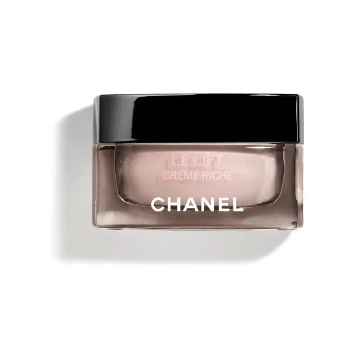 Chanel Le Lift Crème Riche 50ml jar with luxurious cream, showcased in a skincare product image.
