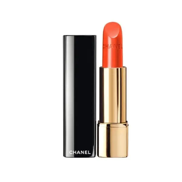 Chanel Rouge Allure Luminous Intense Lip Colour in shade 96 Excentrique, bold vibrant red lipstick, with sleek packaging.