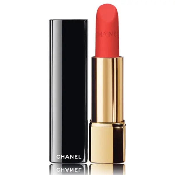 Chanel Rouge Allure Velvet luminous matte lip color in shade 43 La Favorite, showcasing the rich, velvety lipstick bullet.