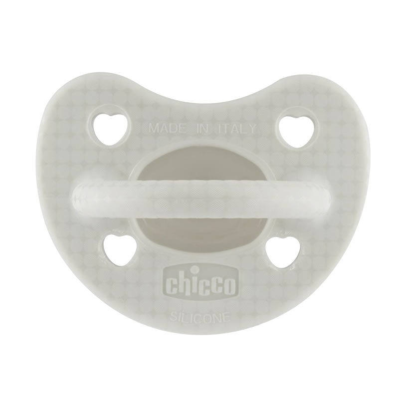 Grey Chicco Physioforma Luxe baby pacifier for 2-6 months, designed for comfort and gentle soothing.