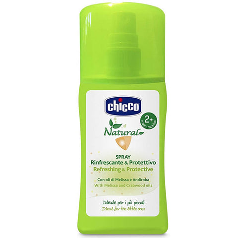 Chicco Protector Natural Spray for babies, 100ml, by Jag Couture London New York, with a spray bottle and product label visible.