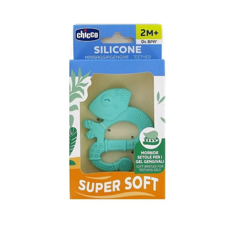 Chicco Supersoft Iguana Teether for babies 2 months and older, soft silicone teething toy with iguana design by Jag Couture London.