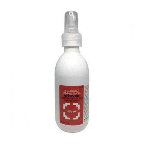 Bottle of Jag Couture London 2% Chlorhexidine Alcoholic Solution, 250ml, with label and cap visible.