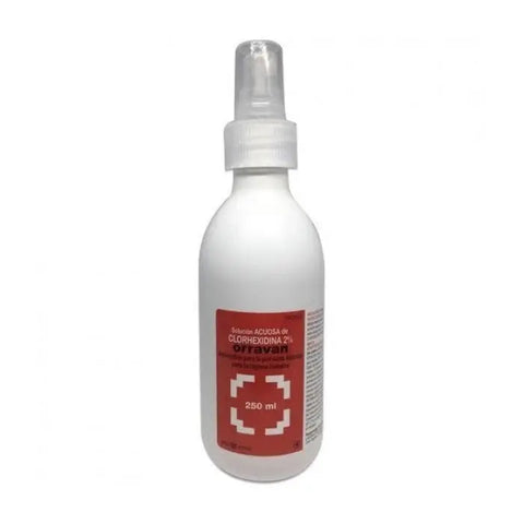 Bottle of Jag Couture London 2% Chlorhexidine alcoholic solution, 250ml, with a clear label and cap visible.