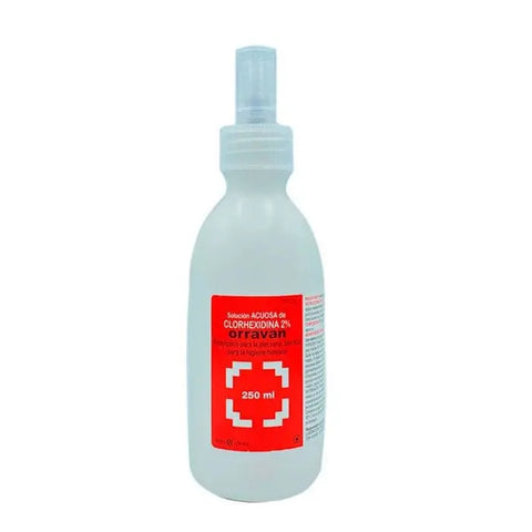 Chlorhexidine 2% aqueous solution in a 250ml bottle by Jag Couture London New York, used for antiseptic and disinfectant purposes.