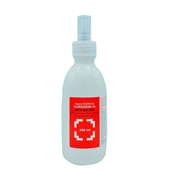 Bottle of Jag Couture London 2% Chlorhexidine aqueous solution in 250ml container with clear label and cap.