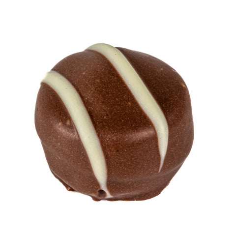 Light chocolate mousse with milk chocolate and white stripe, 15g, by Jag Couture London New York.