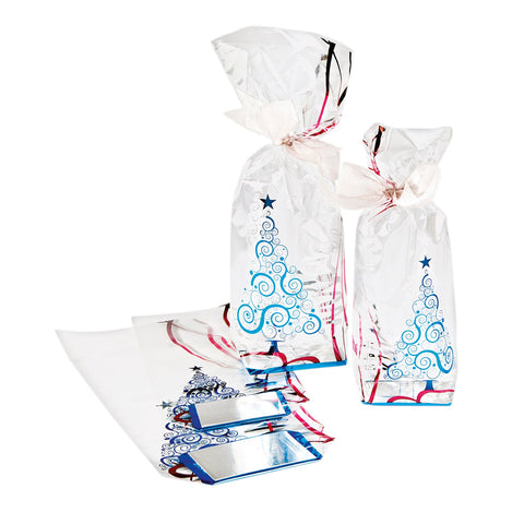 Christmas tree design cello bag from Jag Couture London, 120 x 275mm, ideal for gift packaging and holiday treats.
