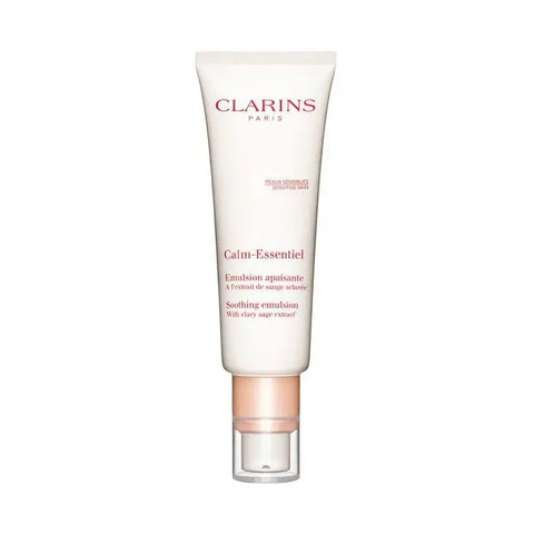 Clarins Calm-Essentiel Soothing Emulsion 50ml bottle, lightweight moisturizer with calming properties, in a sleek container.