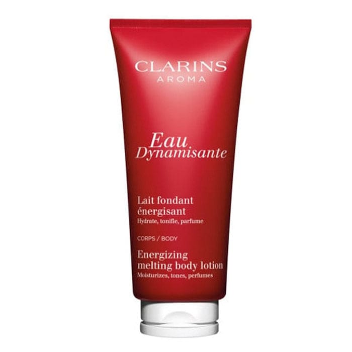 Clarins Eau Dynamisante Energizing Melting Body Lotion in 200ml bottle, featuring a refreshing and invigorating skincare formula.