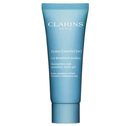 Clarins Hydra Essentiel Matte Gel 75ml in a clear jar, featuring the gel's smooth, matte finish and hydrating formula.