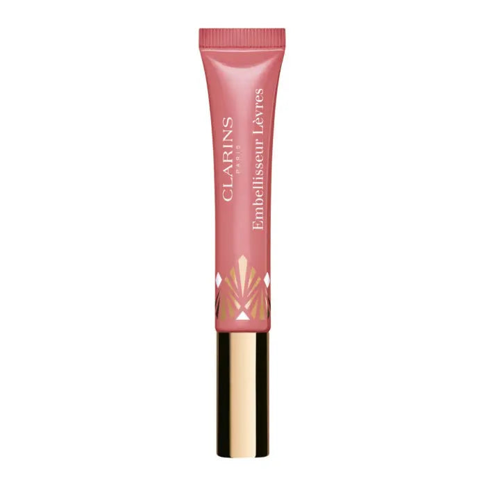 Clarins Instant Light Natural Lip Perfector in shade 19 Intense Smoky Rose, with smooth, glossy lips and subtle rosy tint.